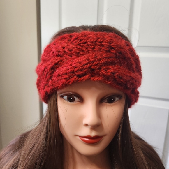 KNITTED BRAID HEADBAND ONE SIZE ADULT. RED. NEW EARWARMER - Picture 4 of 8